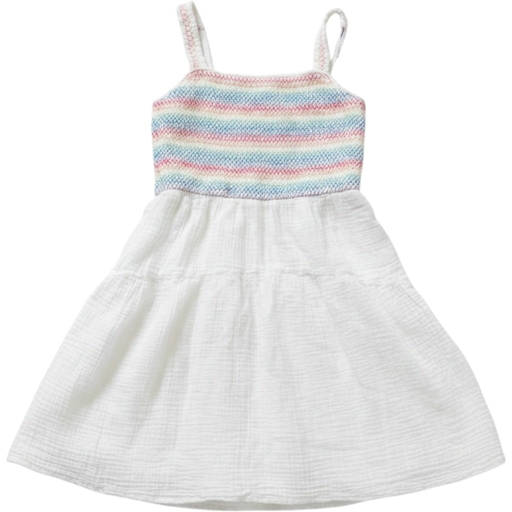 Abercrombie Kids Dress Girls 13/14 White Smocked Rainbow Gauze Tiered Sleeveless